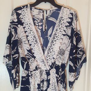 ILLA ILLA Floral Navy Lace Romper